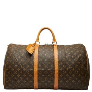Louis Vuitton Monogram Keepall Boston Travel Bag Brown Leather